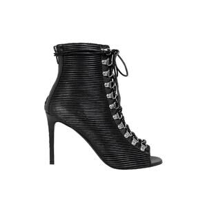 BALMAIN Pleated Club Lace Up Peep Toe Heeled Booties 39